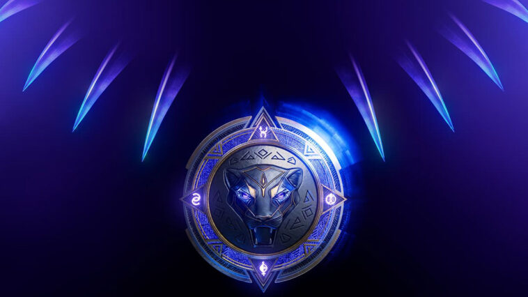 Black Panther emblem and costume promotional image for game.